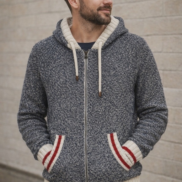 Roots Other - Roots Gray Zip-Up Cabin Sweater with Red Trim